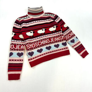 y2k Moschino red striped turtleneck sweater, sheeps, hearts